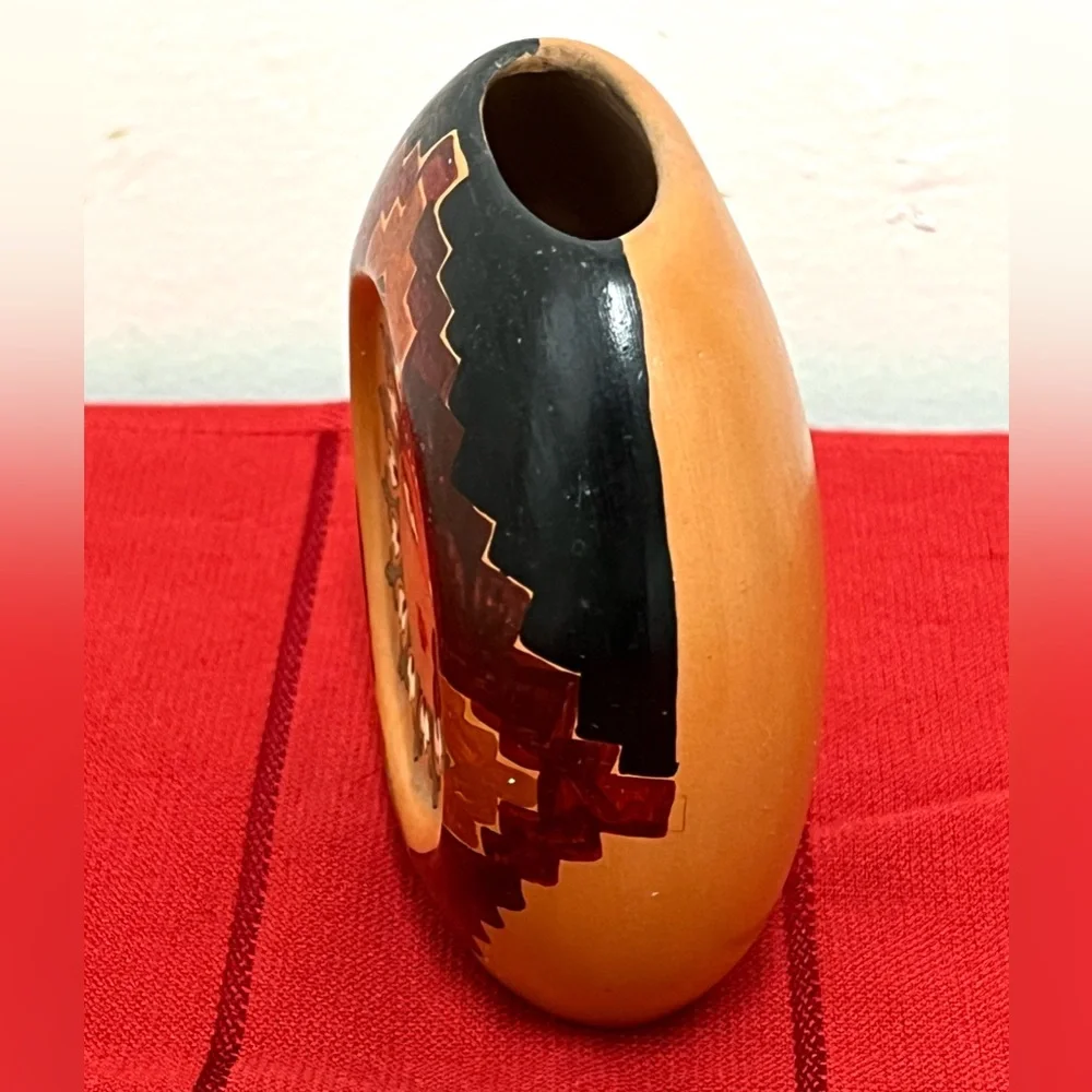Small Hand Painted Ceramic Oval Vase Woman's Face Signed Nahid Karimi 4.5 in